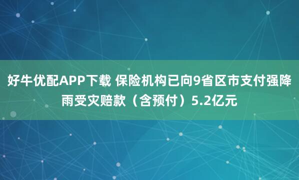 好牛优配APP下载 保险机构已向9省区市支付强降雨受灾赔款（含预付）5.2亿元