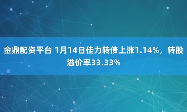 金鼎配资平台 1月14日佳力转债上涨1.14%，转股溢价率33.33%